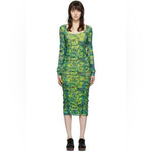 NWT‎ Ganni | Sulphur Spring Stretch Recycled Nylon Mesh Midi Dress 34 2